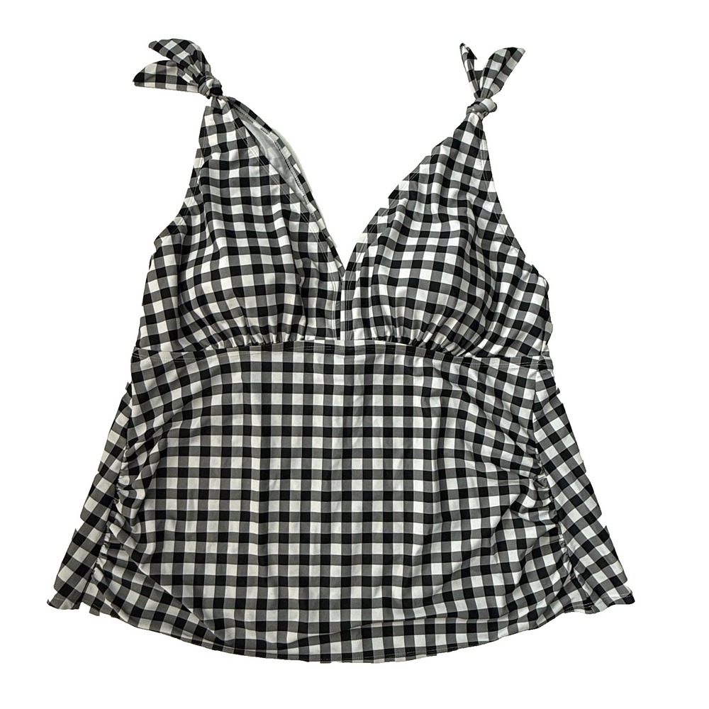 Kona Sol Tankini Swimsuit Swim Top Plus Women 22 W 2X Black White Check Gingham
